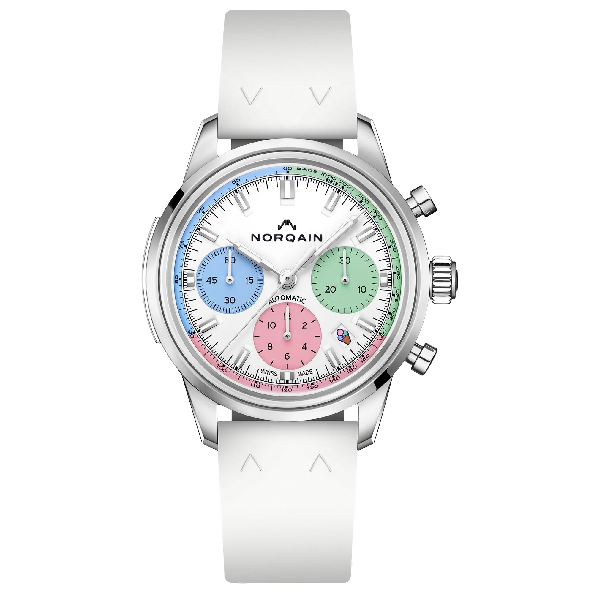 Norqain  Freedom Chrono Automatic Ice Cream Dial White Rubber Strap Watch 43mm - N2201.19S01.C01.R01