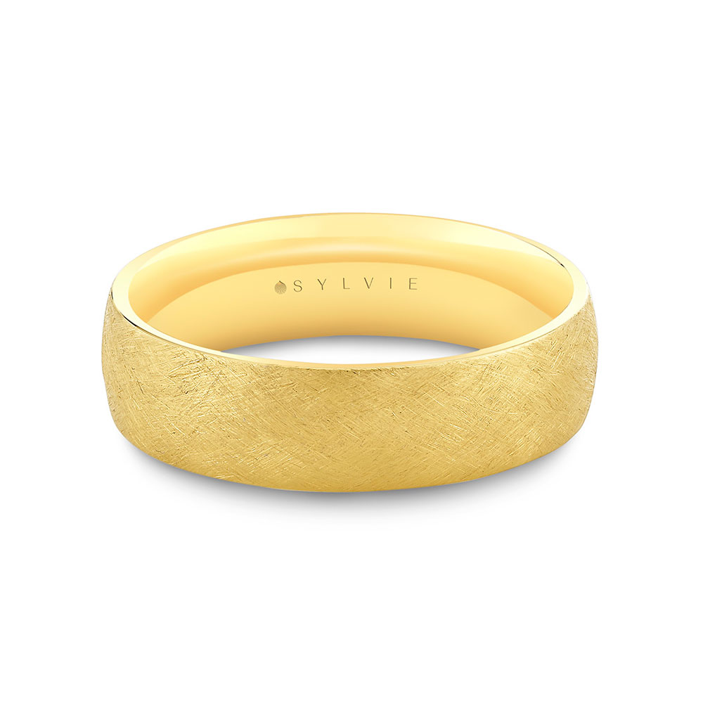Sylvie Men's  14k Yellow Gold 6mm Heritage Matte Ice Band - Levi  Ring Size 10