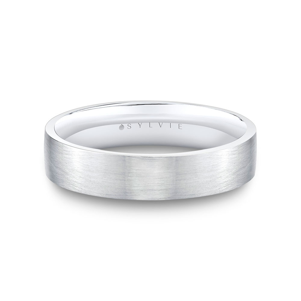 Sylvie Men's  14k White Gold 5mm Heritage Brushed Band - David  Ring Size 10