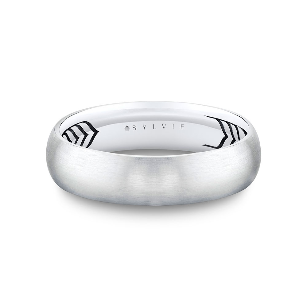 Sylvie Men's  14k White Gold 5.5mm Shell Apex Brushed Band - Heath  Ring Size 10