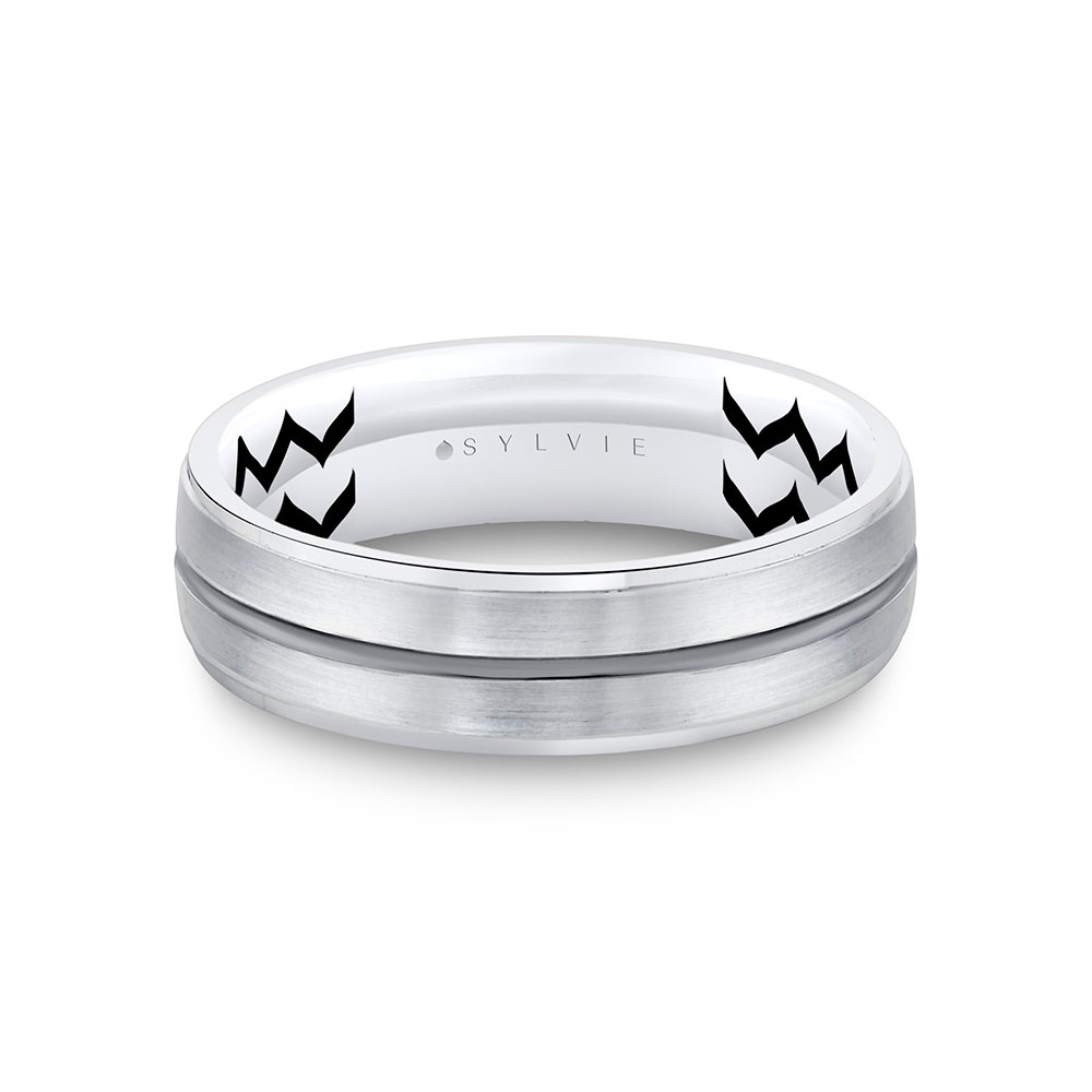 Sylvie Men's  14k White Gold 6mm Shell Ascend Brushed Band - Xavier  Ring Size 10