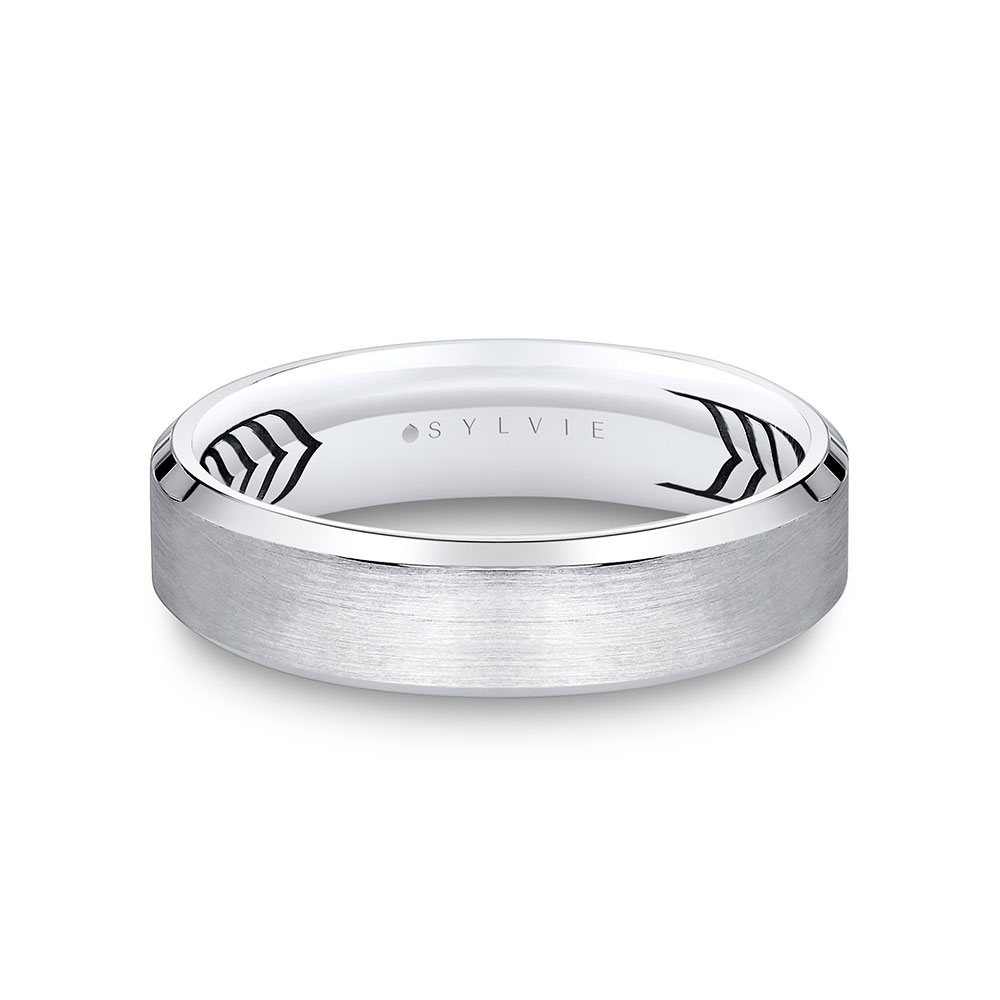 Sylvie Men's  14k White Gold 5.5mm Shell Apex Brushed Band - Uriah  Ring Size 10