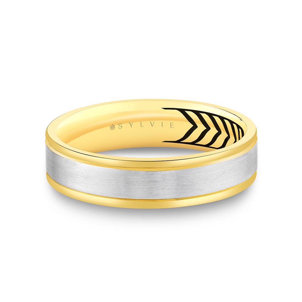 Sylvie Men's  14k Two-Tone 5.5mm Shell Apex Brushed Band - Julian  Ring Size 10