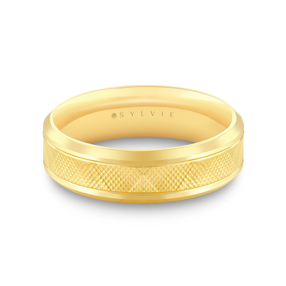 Sylvie Men's  14k Yellow Gold 6.5mm Heritage Knurled Center Band - Phineas  Ring Size 10