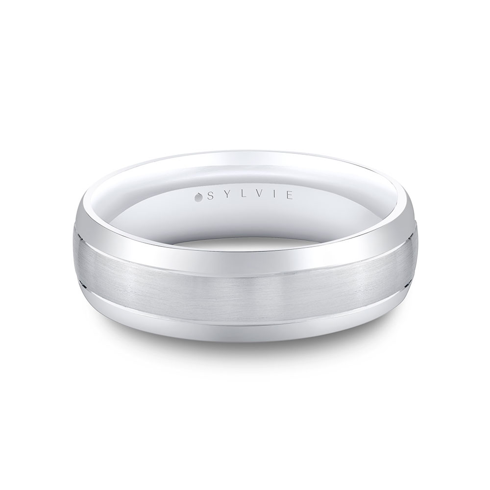 Sylvie Men's  14k White Gold 6.5mm Heritage Brushed Center Band - Ezra  Ring Size 10