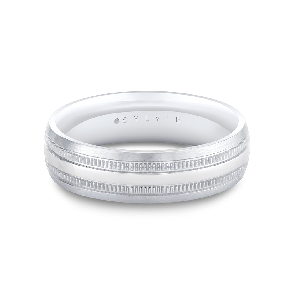 Sylvie Men's  14k White Gold 6mm Heritage Polished Band with Milgrain - Titus  Ring Size 10