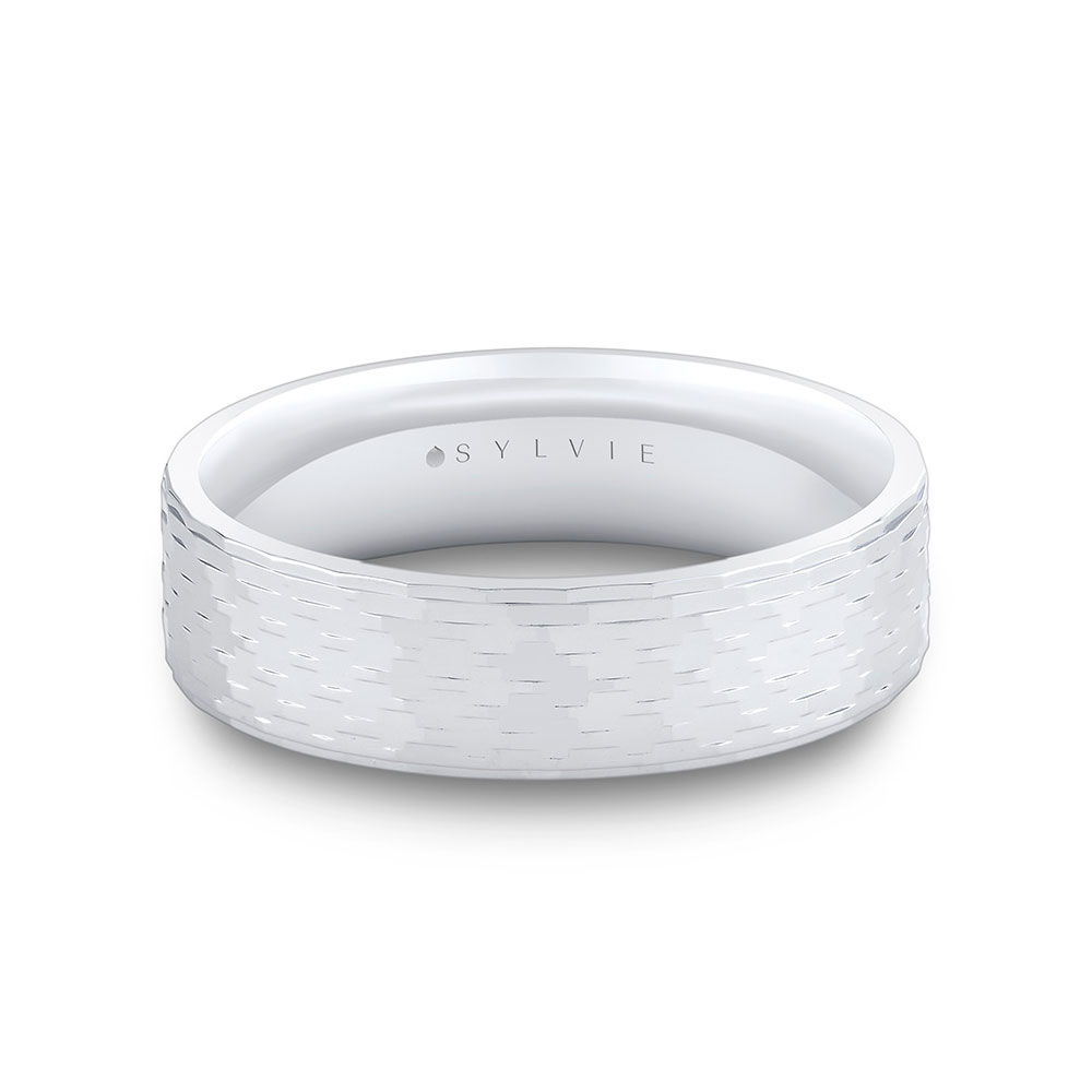 Sylvie Men's  14k White Gold 6mm MBB Vector Band - Lincoln  Ring Size 10