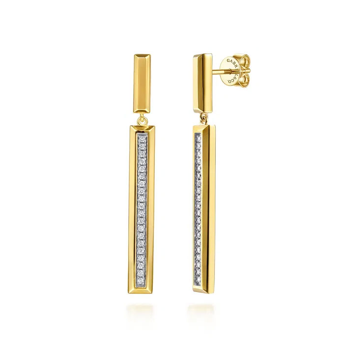 Gabriel Co 14ctw Diamond 14k Yellow Gold Elongated Pyramid Drop Earrings 2725$