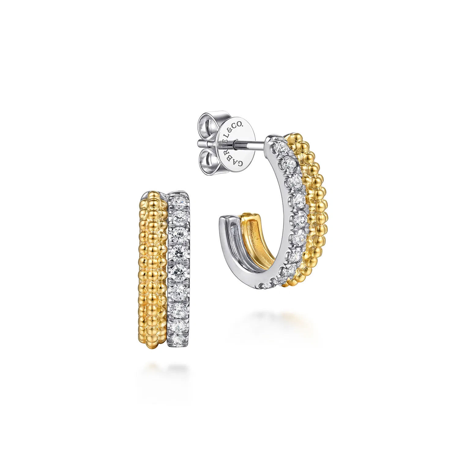 Gabriel Co 13ctw Diamond 14k Yellow and White Gold Bujukan Stacked J Hoop Earrings 1750$