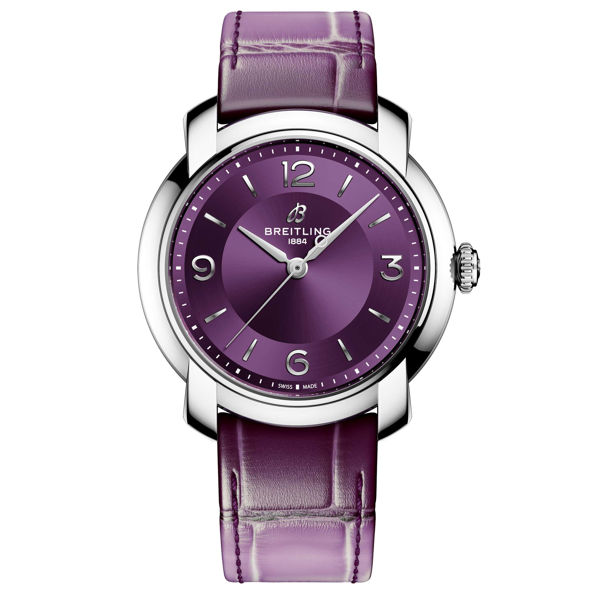 Breitling  Lady Premier Automatic 36 Aubergine Purple Dial Leather Strap Watch 36mm  A10310121Q1P1