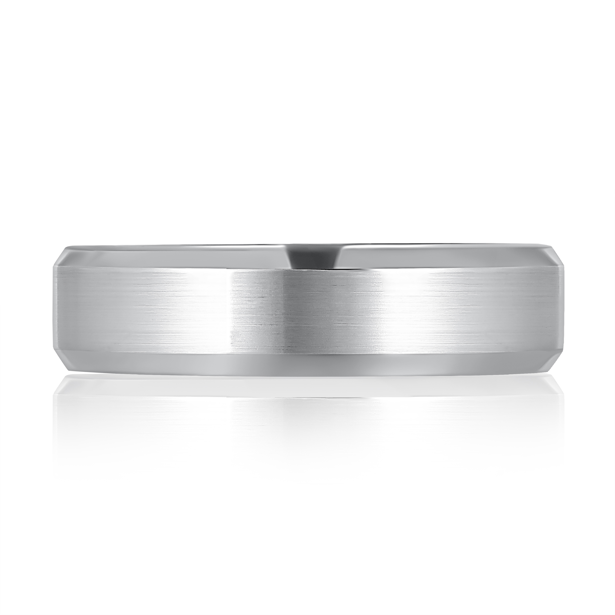 A.Jaffe Men's  Expandable(tm) 6mm 14k White Gold Satin Center with High Polish Beveled Edges Wedding Band - Size 7.5