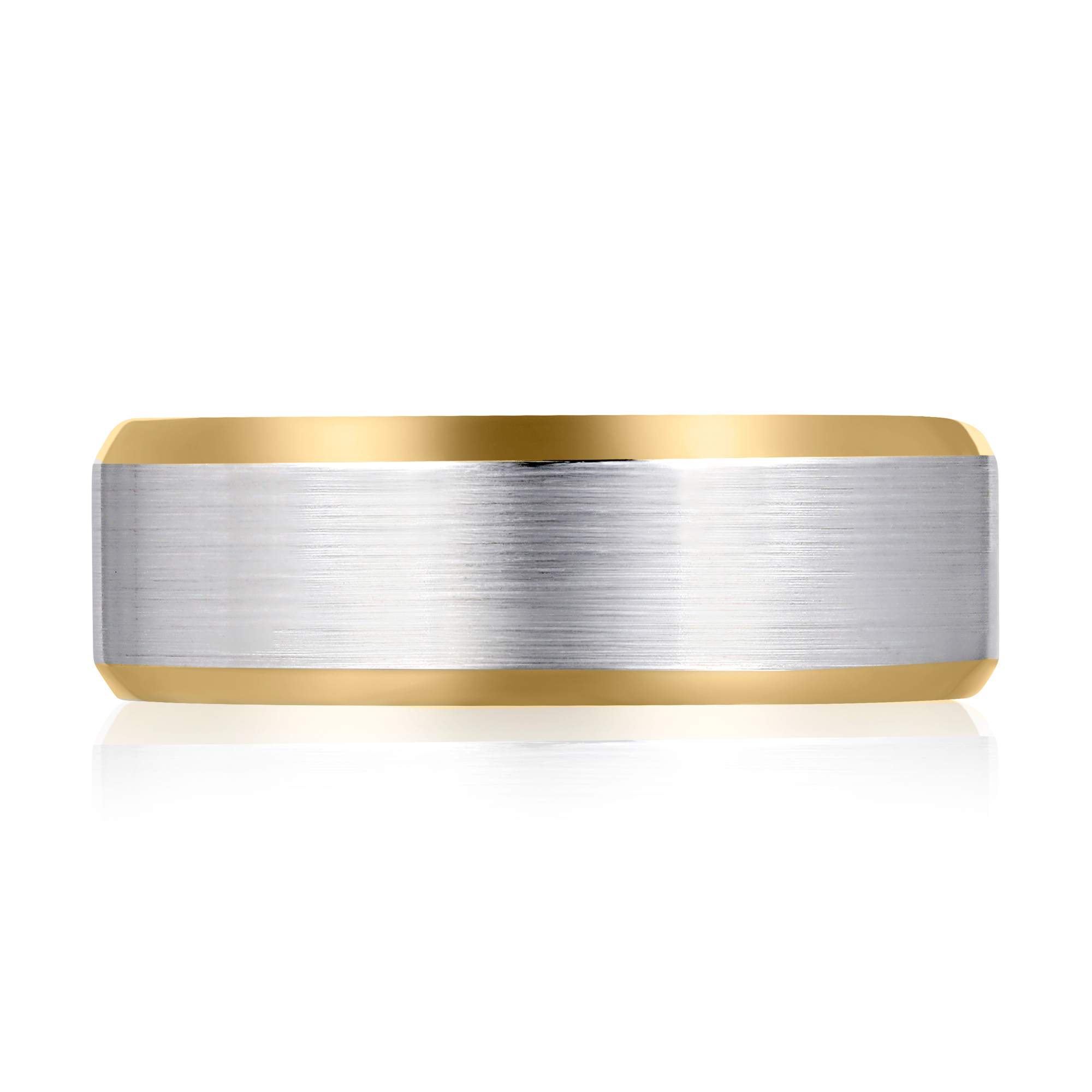 A.Jaffe Men's  Expandable(tm) Two-Tone 8mm 14k White Gold Satin Band with 14k Yellow Gold High Polish Beveled Edges Wedding Band - Size 11