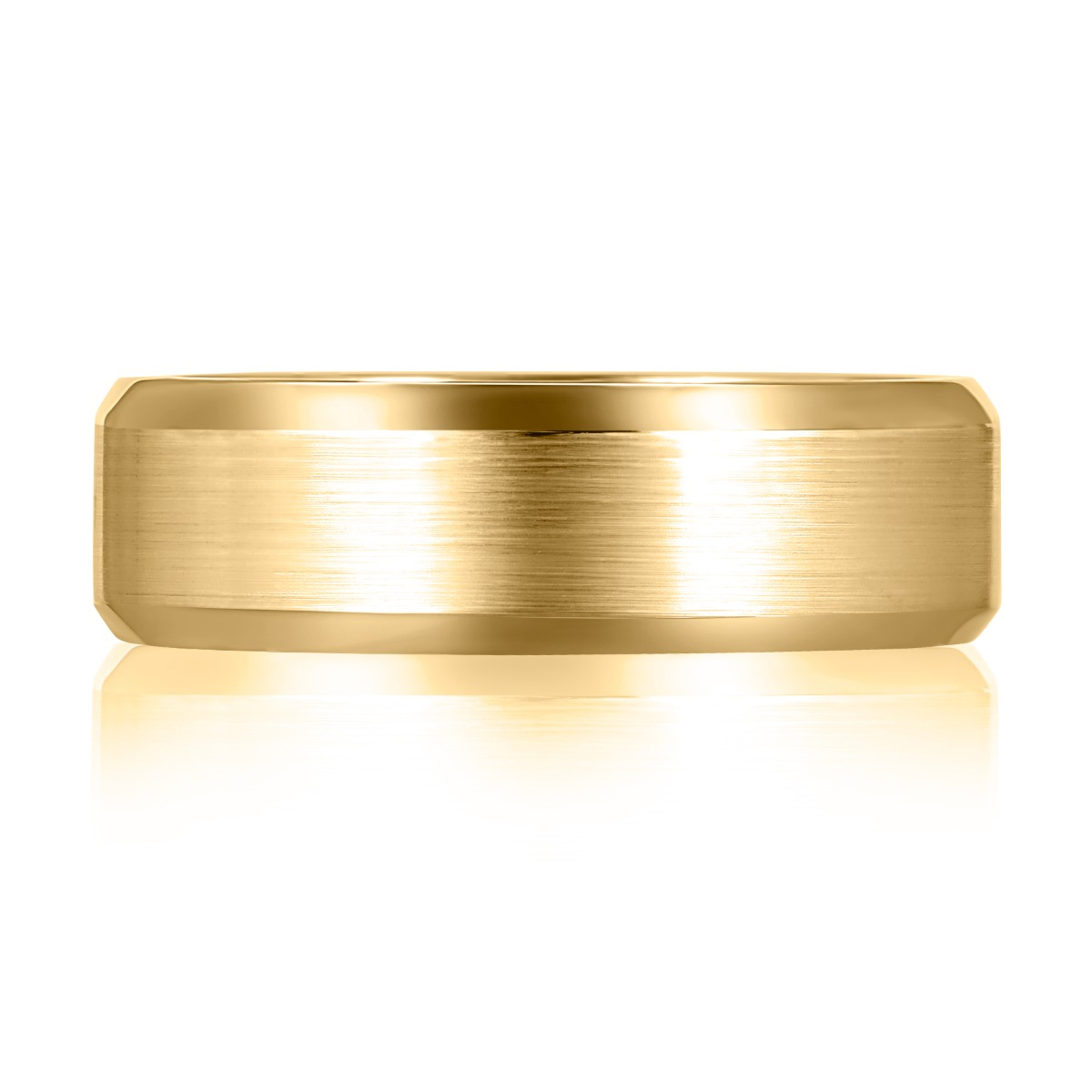 A.Jaffe Men's  Expandable(tm) 7mm 14k Yellow Gold Satin Center with High Polish Beveled Edges Wedding Band - Size 9