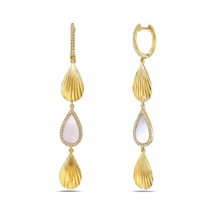 Bassali Mother-of-Pearl and 15ctw Diamond 14k Yellow Gold Shell Drop Earrings 2750$