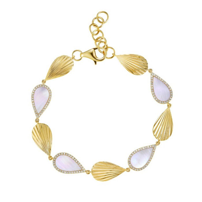 Bassali Mother-of-Pearl and 14ctw Diamond 14k Yellow Gold Shell Bracelet 3650$