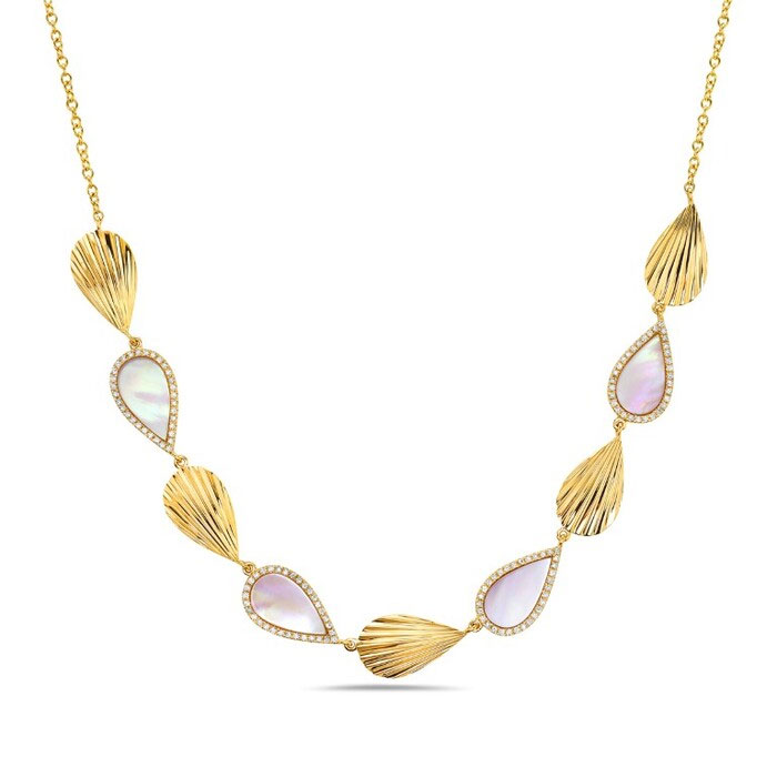 Bassali Mother-of-Pearl and 14ctw Diamond 14k Yellow Gold Shell Necklace 4195$