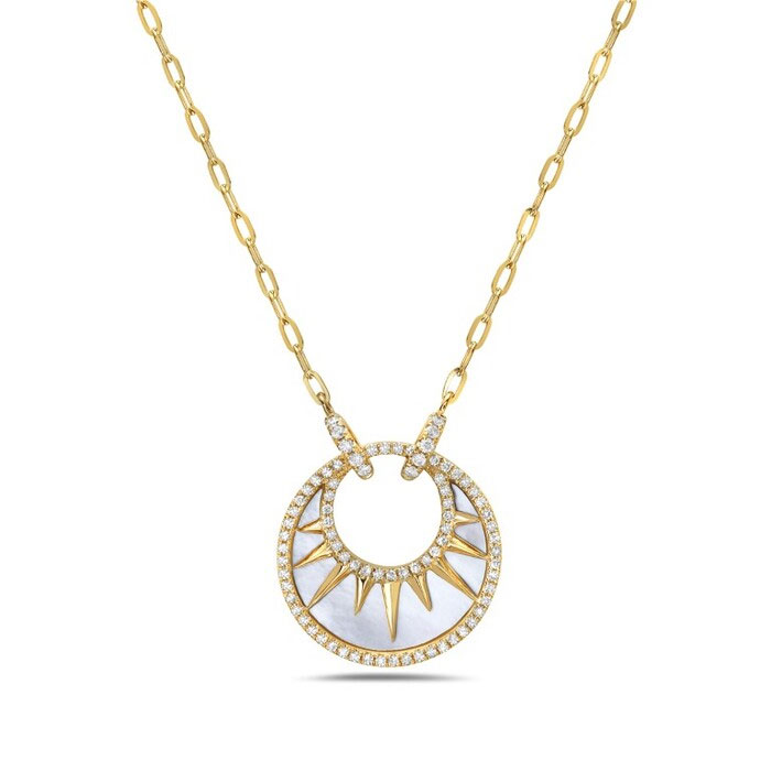 Bassali Mother-of-Pearl and 14ctw Diamond 14k Yellow Gold Sun Necklace 3700$