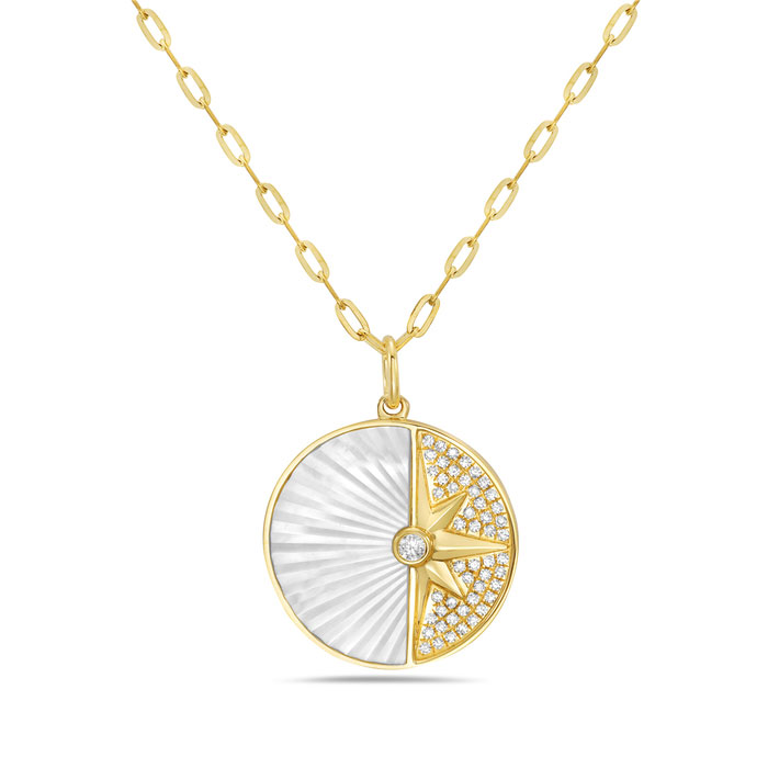 Bassali Mother-of-Pearl and 18ctw Diamond 14k Yellow Gold Star Necklace 1995$