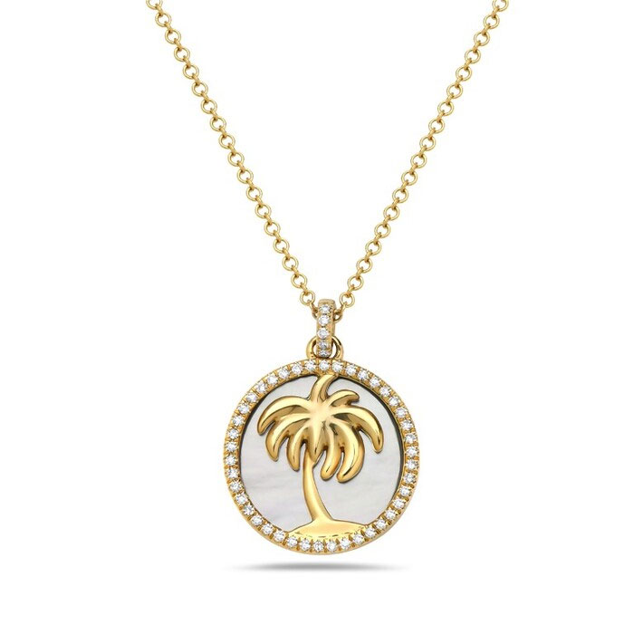 Bassali  Mother-of-Pearl and 1/10ctw Diamond 14k Yellow Gold Palm Tree Necklace
