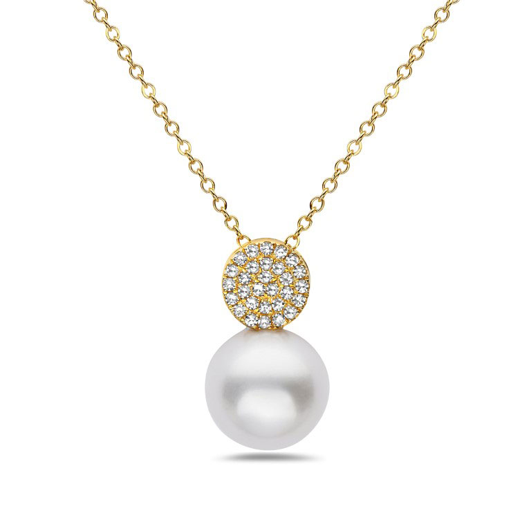 Bassali Freshwater Cultured Pearl and 16ctw Diamond 14k Yellow Gold Pendant Necklace 1600$