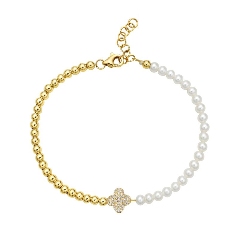 Bassali   Freshwater Cultured Pearl and 1/6ctw Diamond 14k Yellow Gold Bracelet