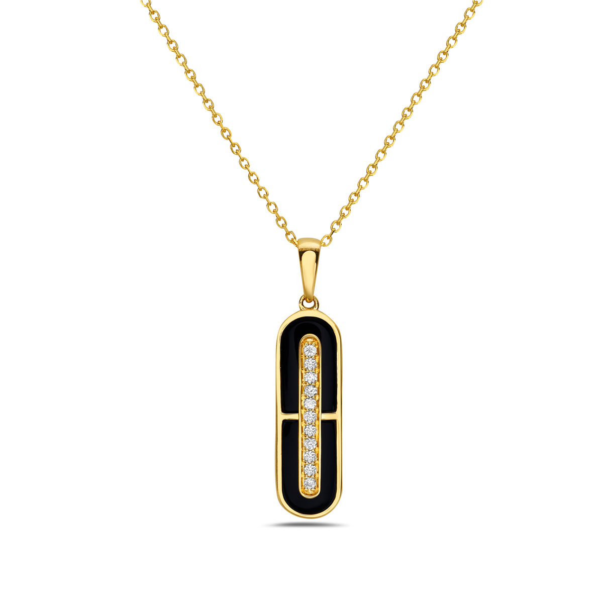Bassali  Black Onyx and 1/15ctw Diamond 14k Yellow Gold Pendant Necklace