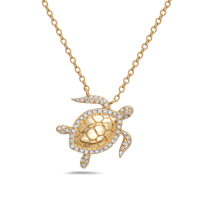 Bassali 16ctw Diamond 14k Yellow Gold Turtle Pendant Necklace 1495$