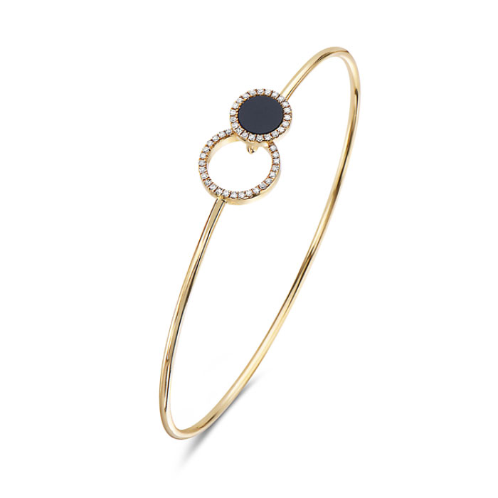 Bassali Black Agate and 16ctw Diamond 14k Yellow Gold Bangle Bracelet 2595$