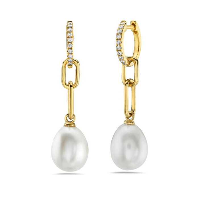 Bassali Freshwater Cultured Pearl and 16ctw Diamond 14k Yellow Gold Drop Earrings 1595$