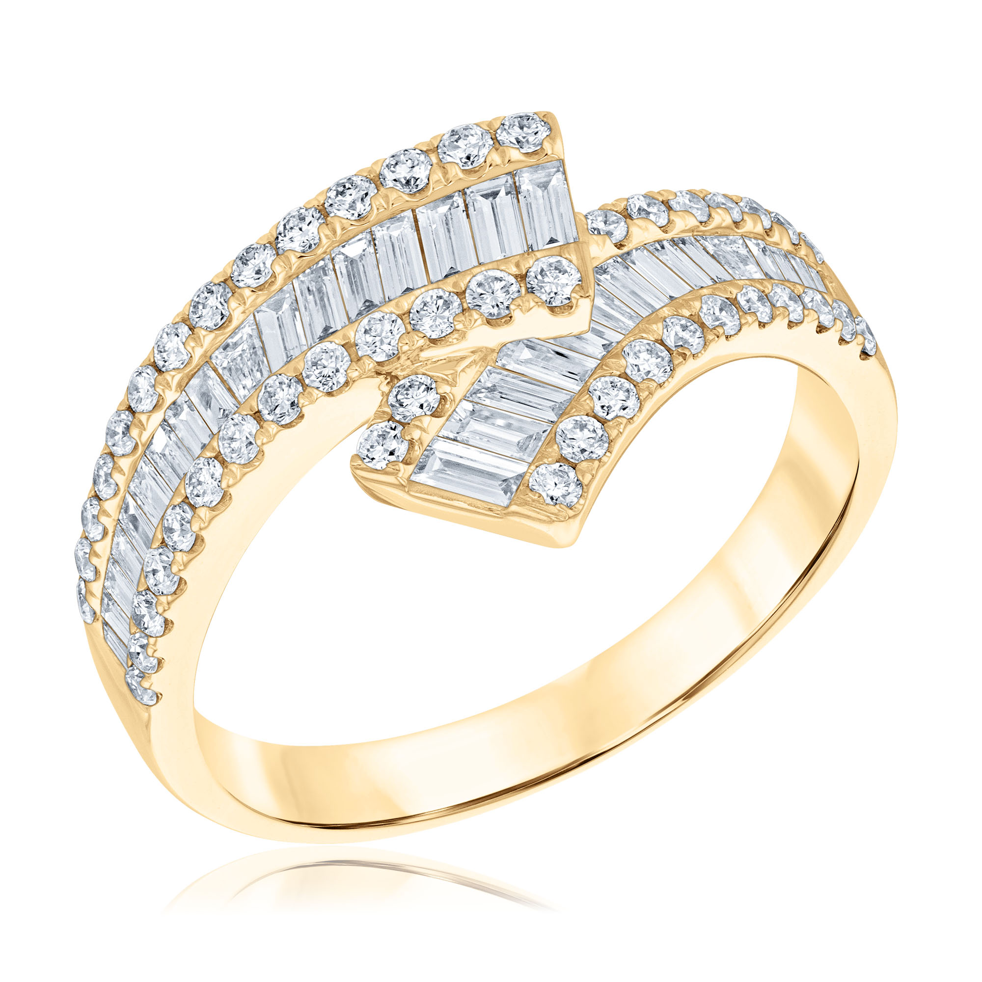 REEDS Womens 78Ctw Baguette And Round Diamond 14K Yellow Gold Fashion Ring - Classic Collection Ring Size 7 4000$