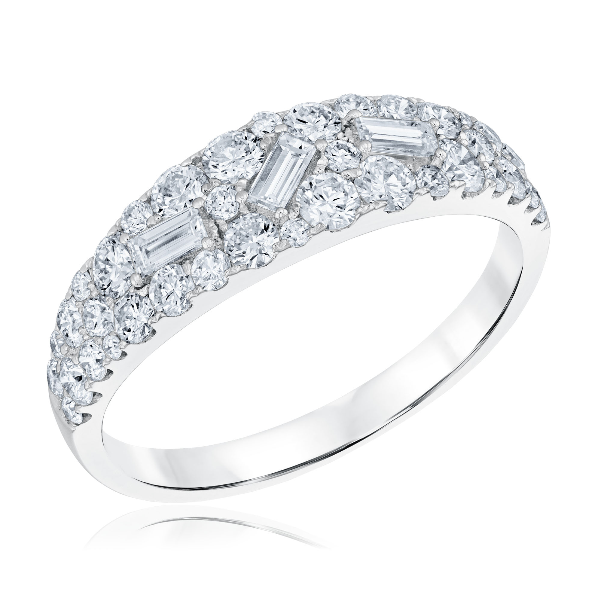 REEDS Women's 1Ctw Baguette And Round Diamond 14K White Gold Cluster Ring - Classic Collection  Ring Size 6