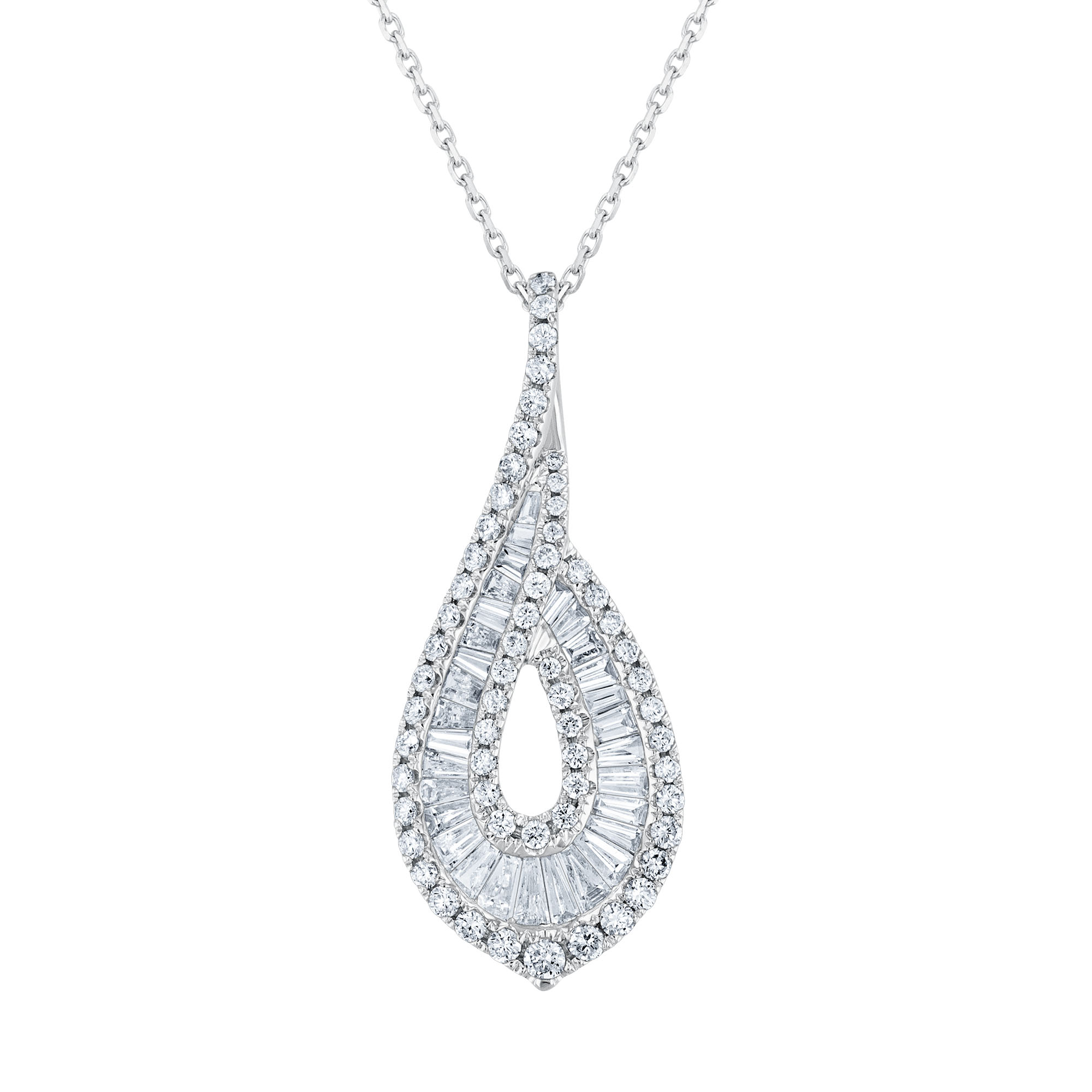 REEDS 1 1/6ctw Baguette And Round Diamond 14K White Gold Pendant Necklace - Classic Collection