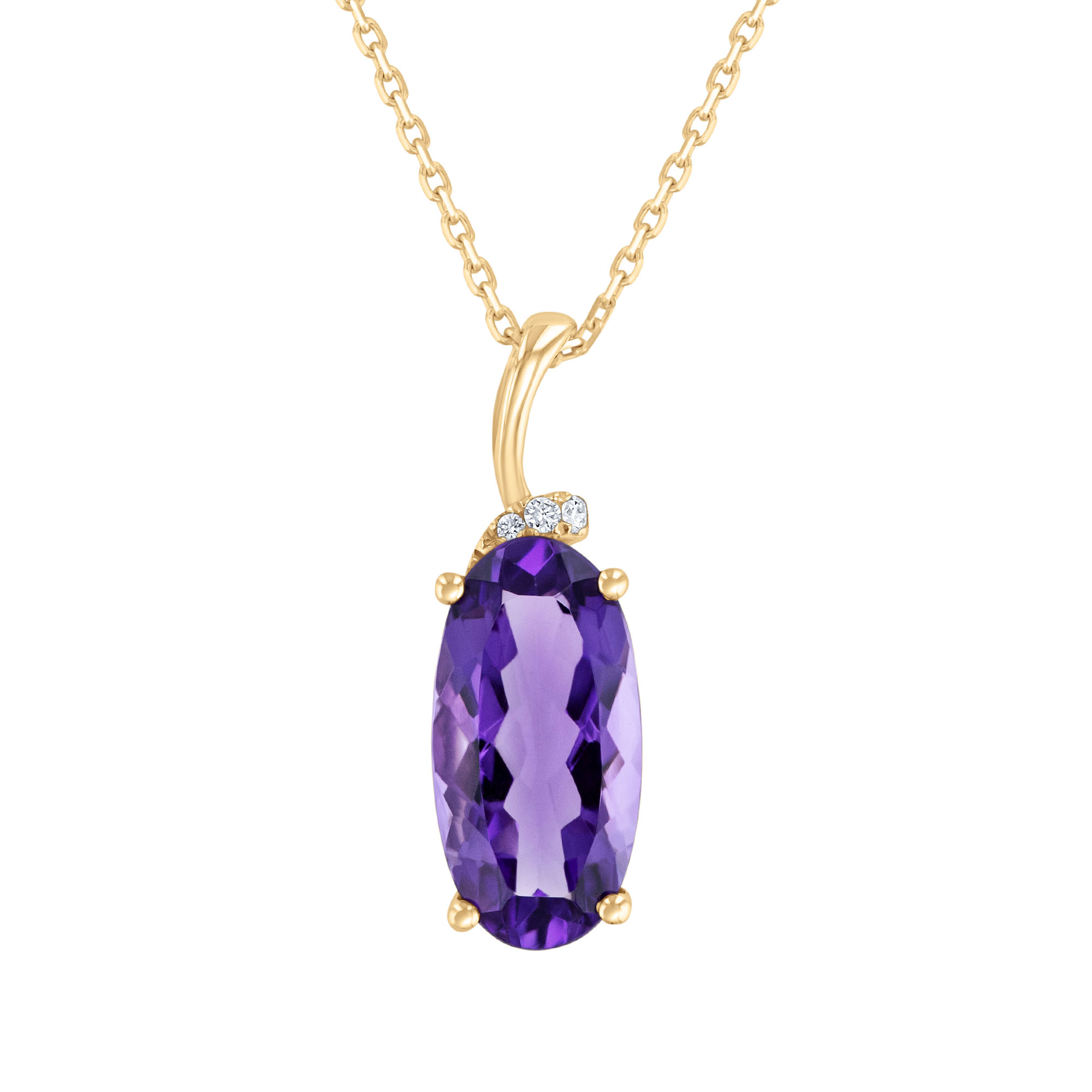 REEDS Oval Amethyst And Diamond Accent 14K Yellow Gold Pendant Necklace - Watercolor Collection 2300$