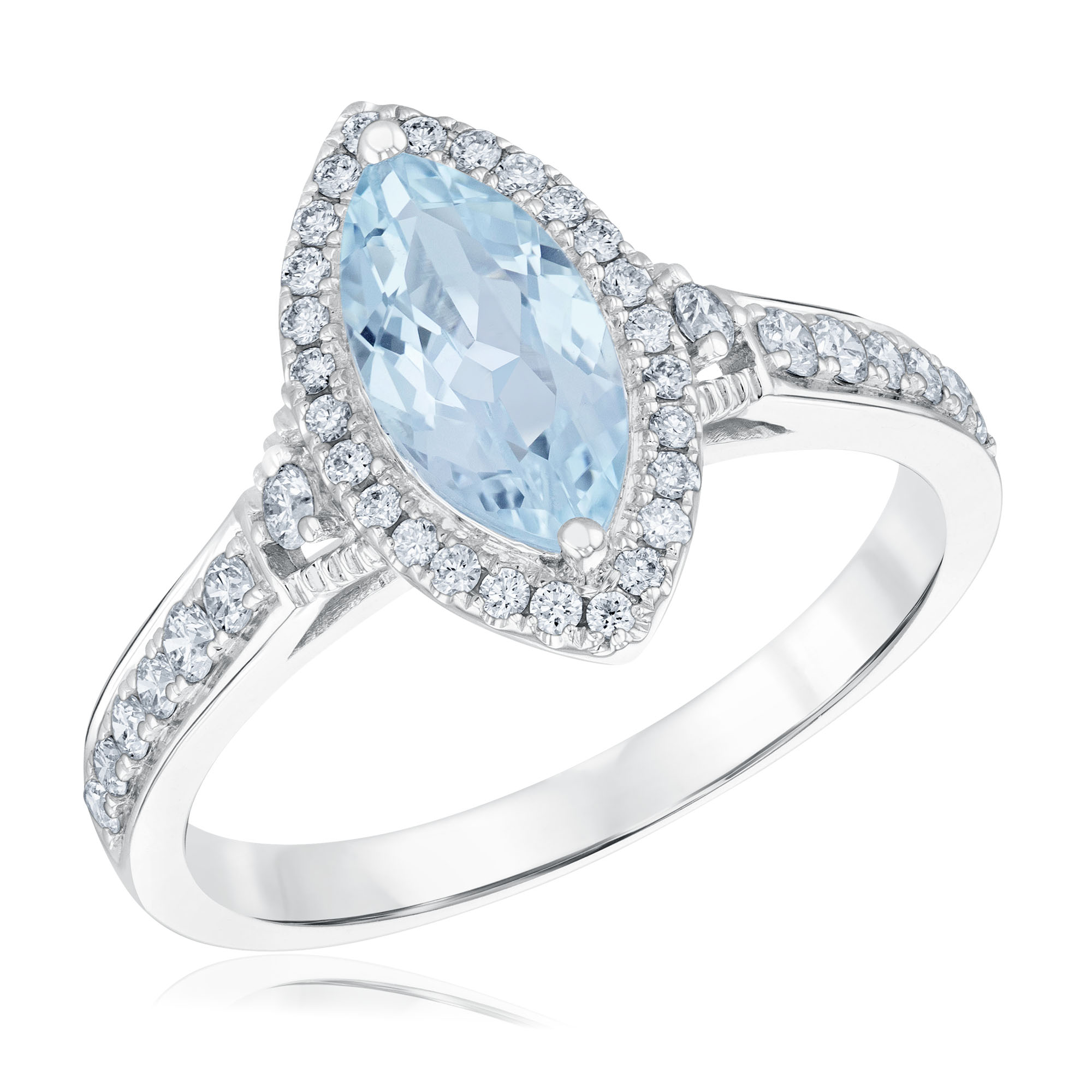 REEDS Women's Marquise Aquamarine And 1/3Ctw Diamond 14K White Gold Halo Ring - Watercolor Collection  Ring Size 7.5