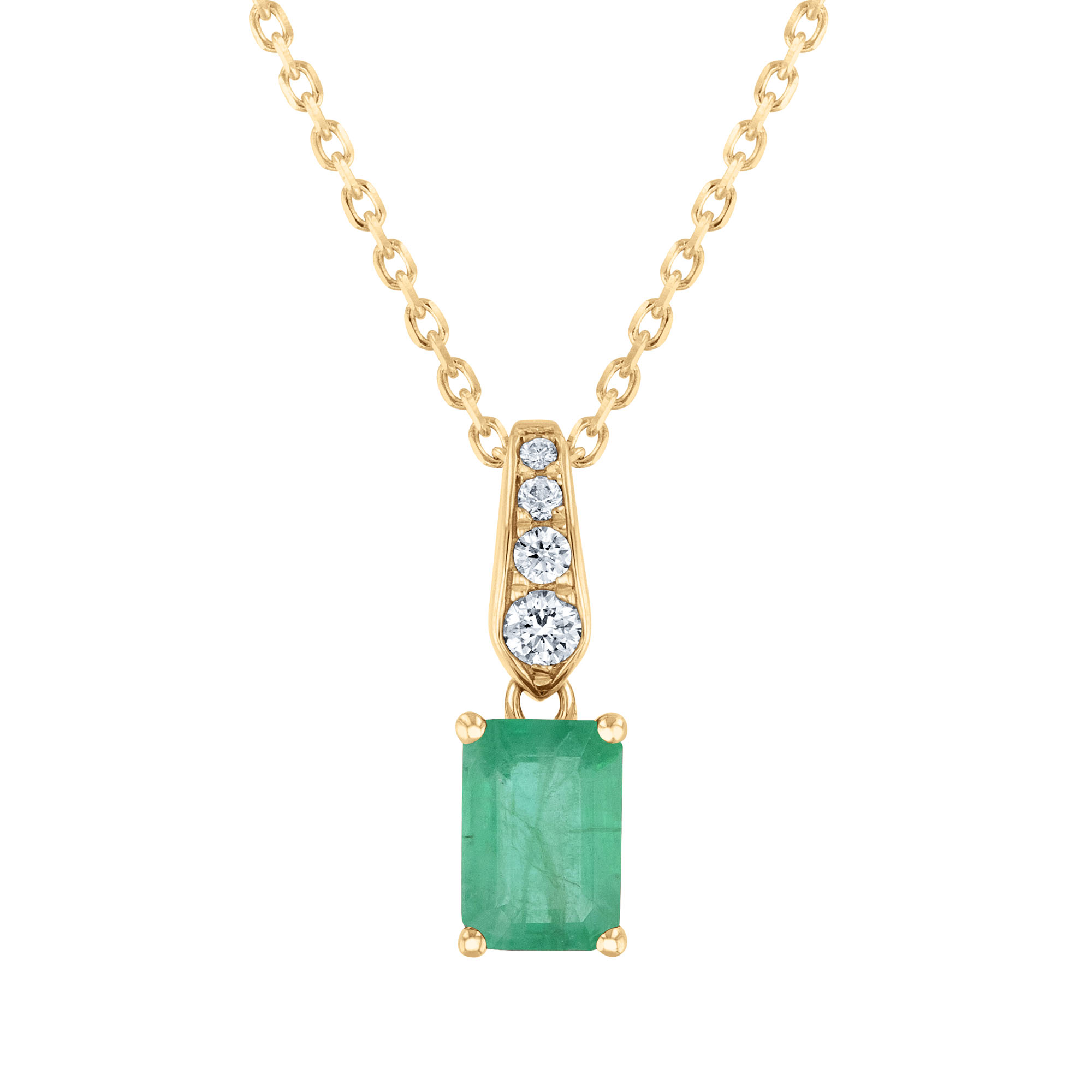 REEDS Emerald And 1/20ctw Diamond 14K Yellow Gold Pendant Necklace - Watercolor Collection