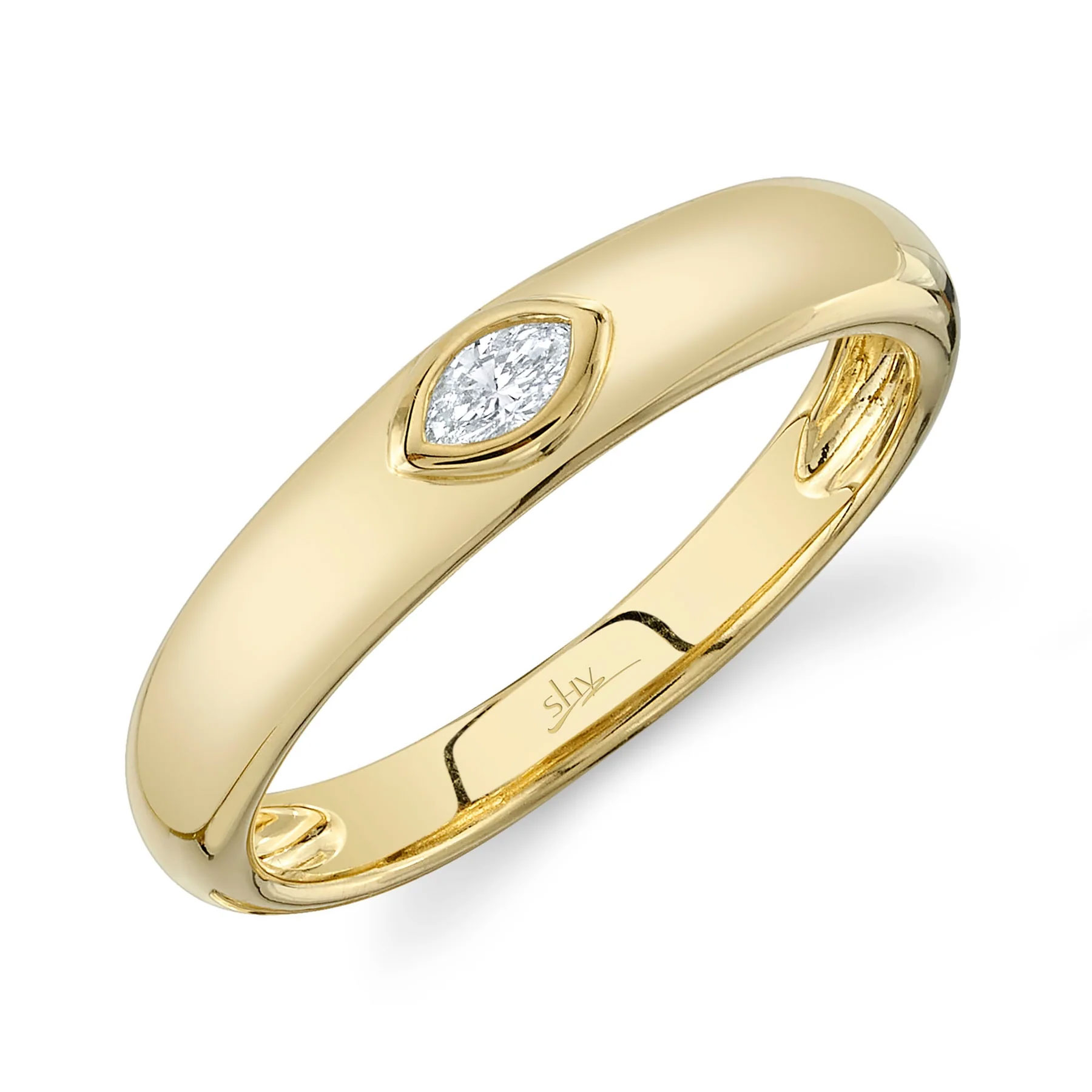 Shy Creation Women's  1/15ct Marquise Diamond 14k Yellow Gold Band Ring  Ring Size 5.5