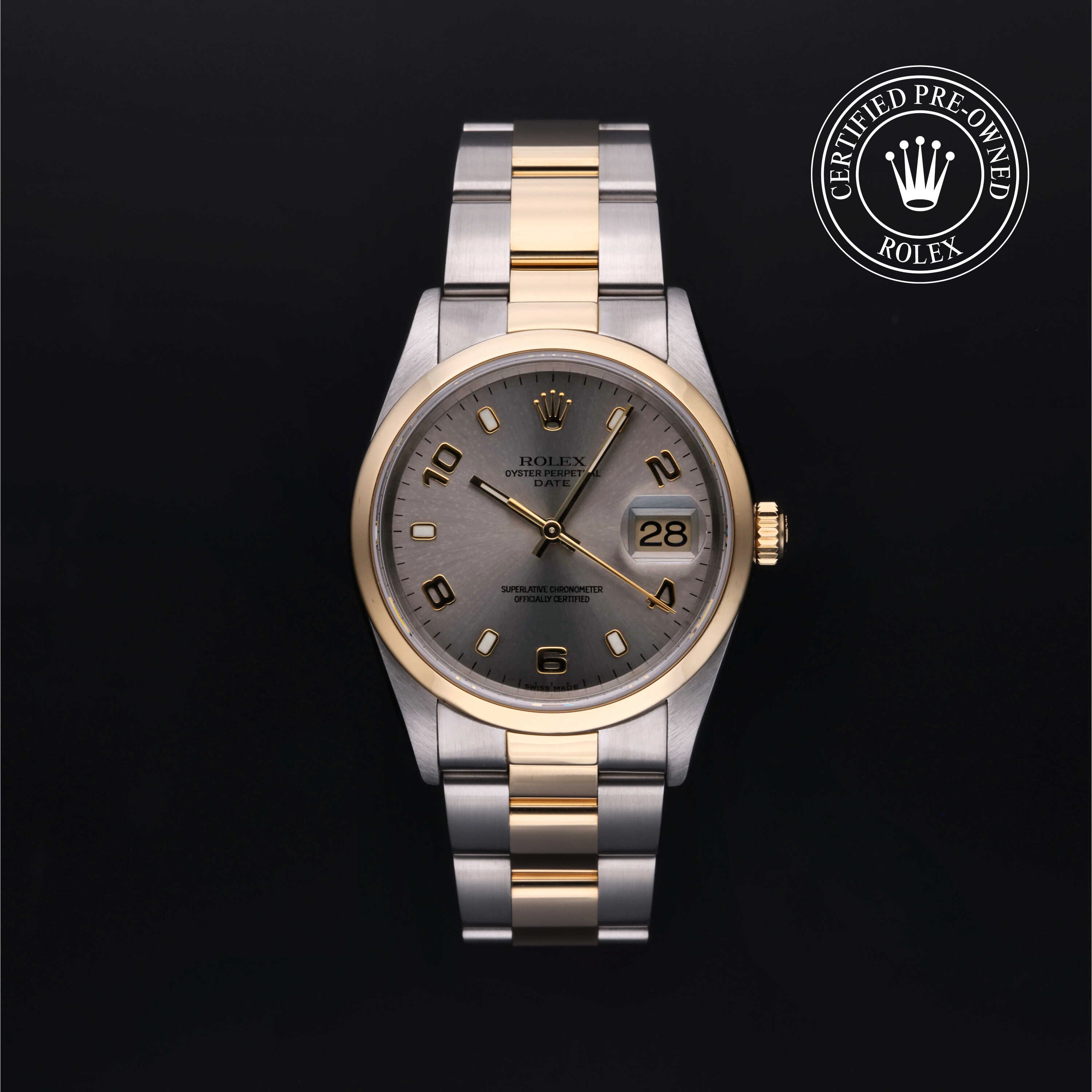 Rolex Certified Pre-Owned Oyster Perpetual Date 34 Yellow Rolesor Bracelet  Watch - Image 1