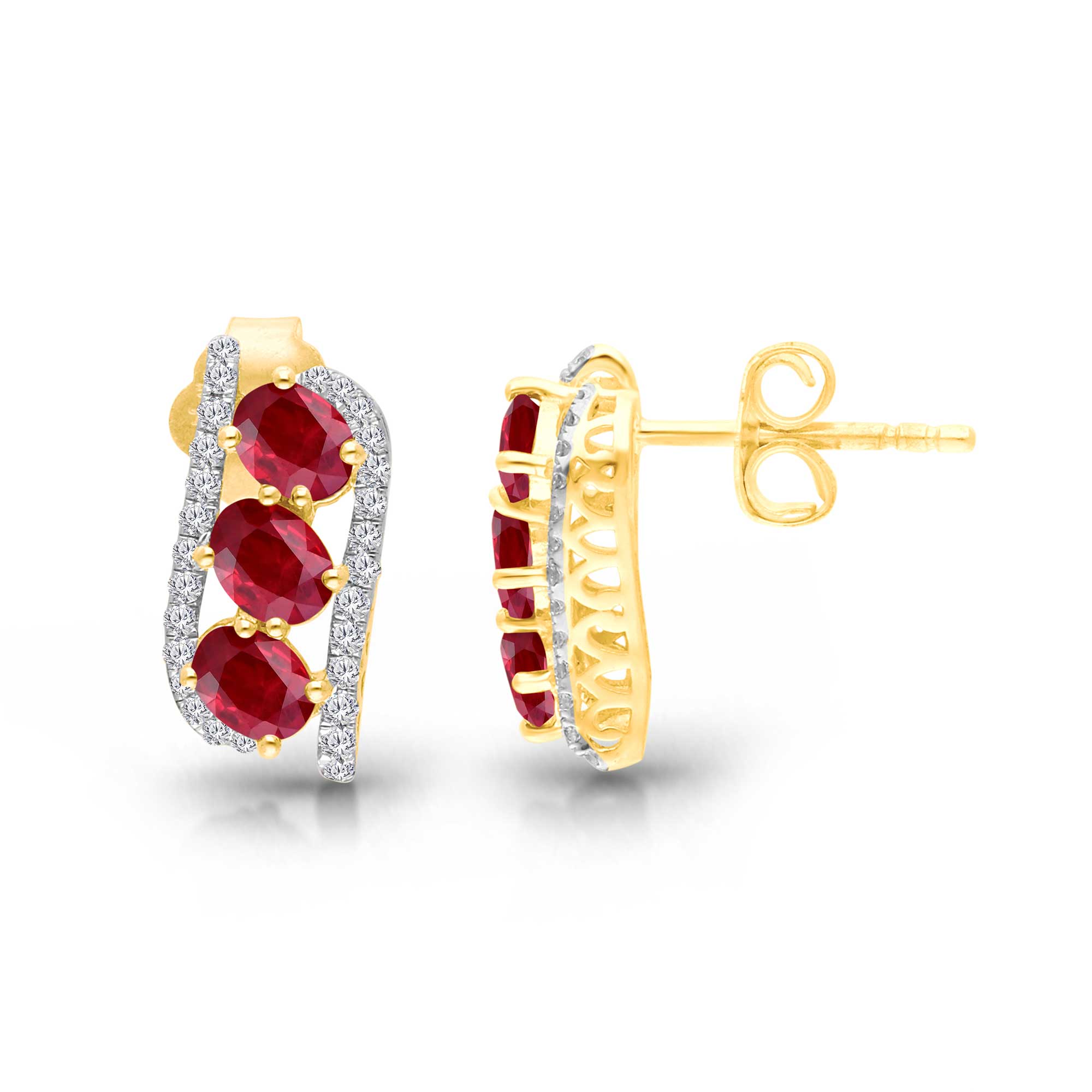 Kallati  Ruby and 1/5ctw Diamond 14k Yellow Gold Earrings