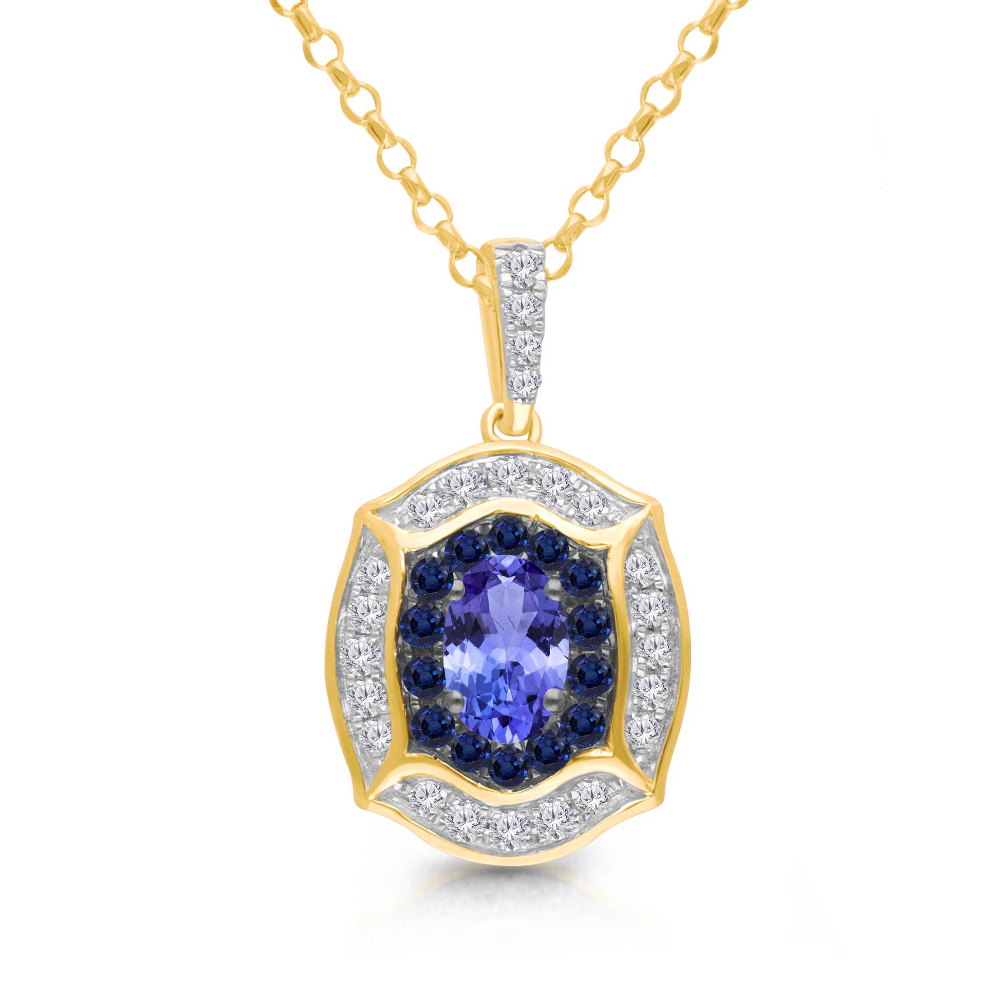 Kallati  Tanzanite  Sapphire  and 1/5ctw Diamond 14k Yellow Gold Pendant Necklace