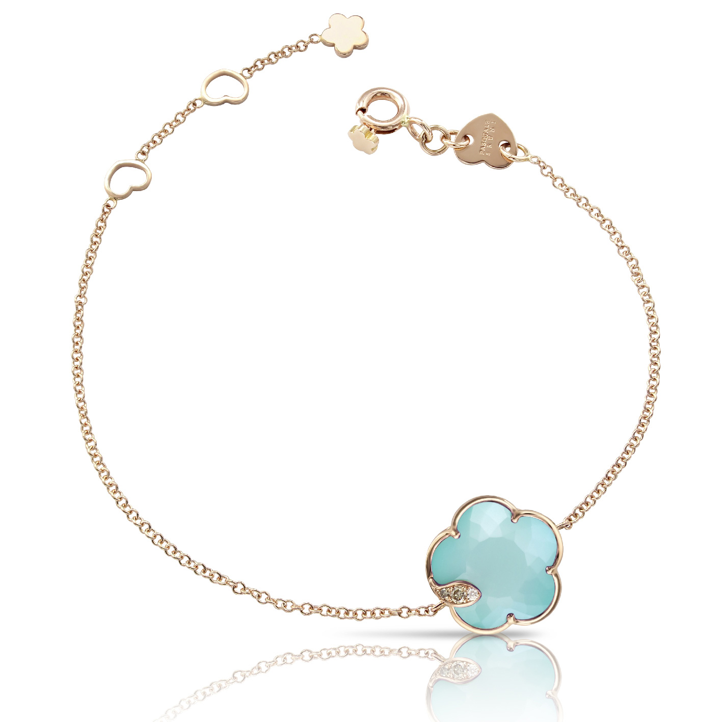 Pasquale Bruni  Petit Joli Bracelet in 18k Rose Gold with Sea Moon Gem  White and Champagne Diamonds