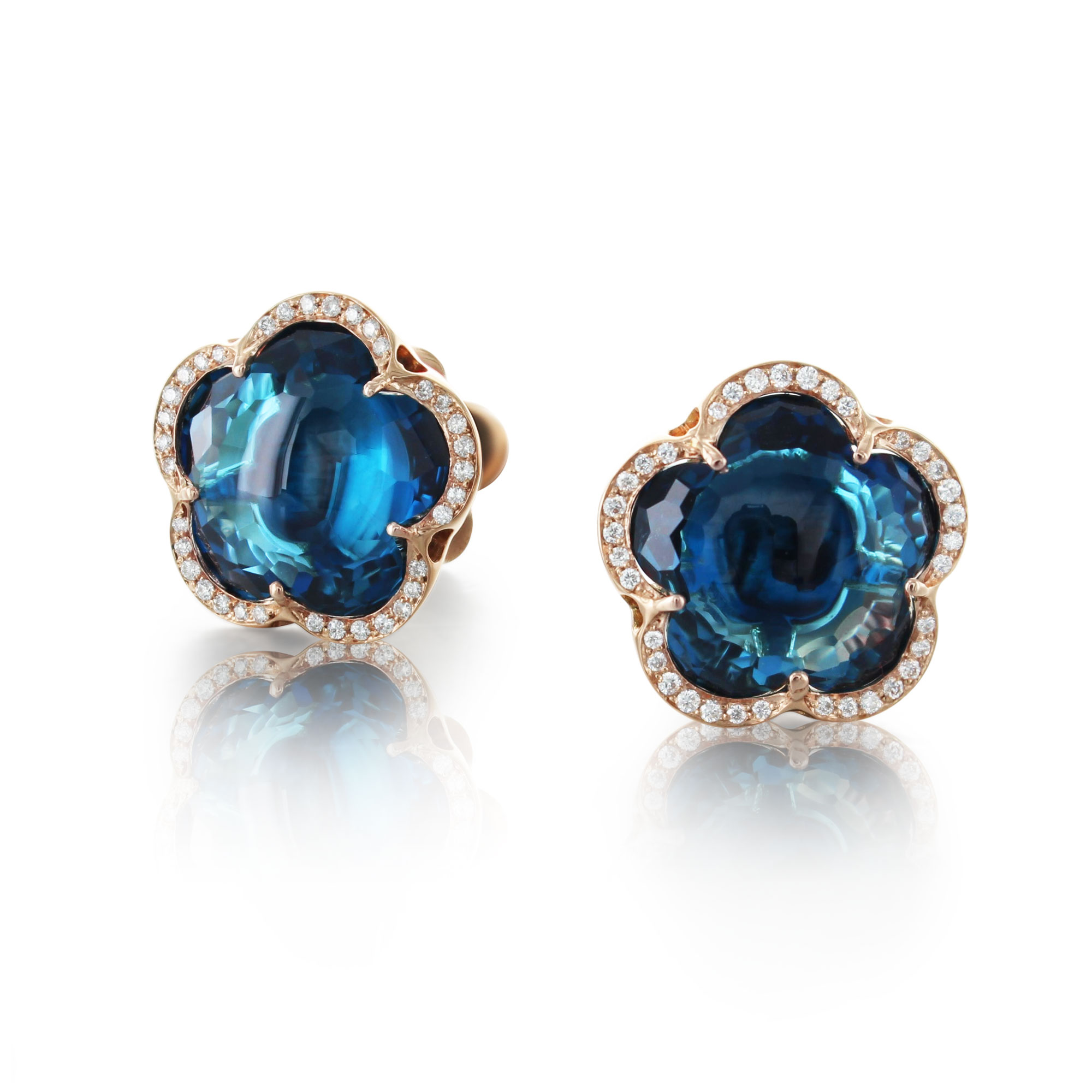 Pasquale Bruni  Bon Ton Stud Earrings in 18k Rose Gold with London Blue Topaz and Diamonds