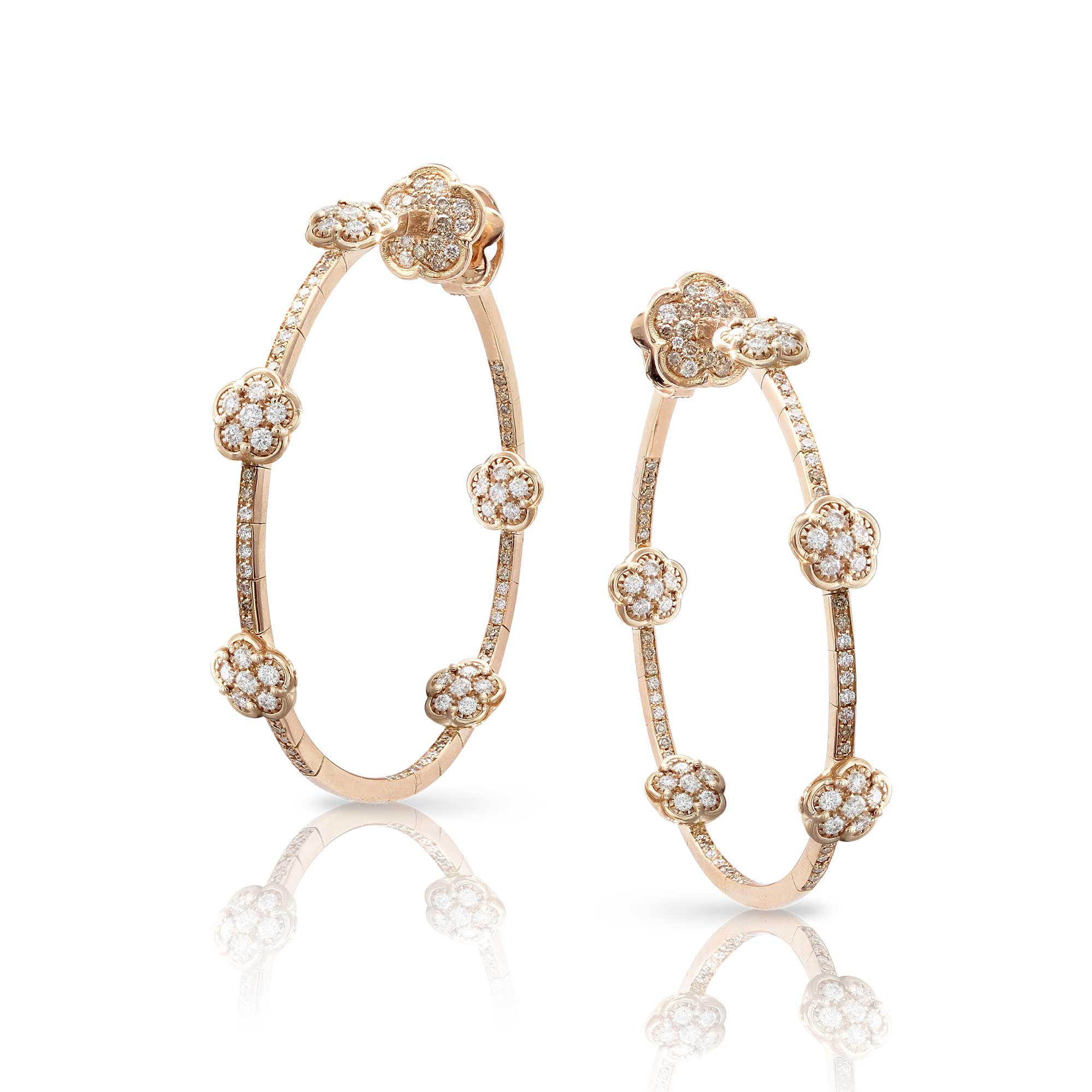 Pasquale Bruni  Figlia Dei Fiori Hoop Earrings in 18k Rose Gold with White and Champagne Diamonds