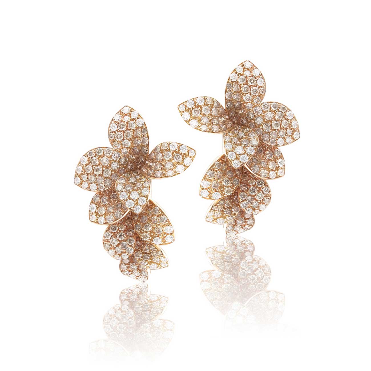 Pasquale Bruni  Petit Garden Earrings in 18k Rose Gold with White and Champagne Diamonds