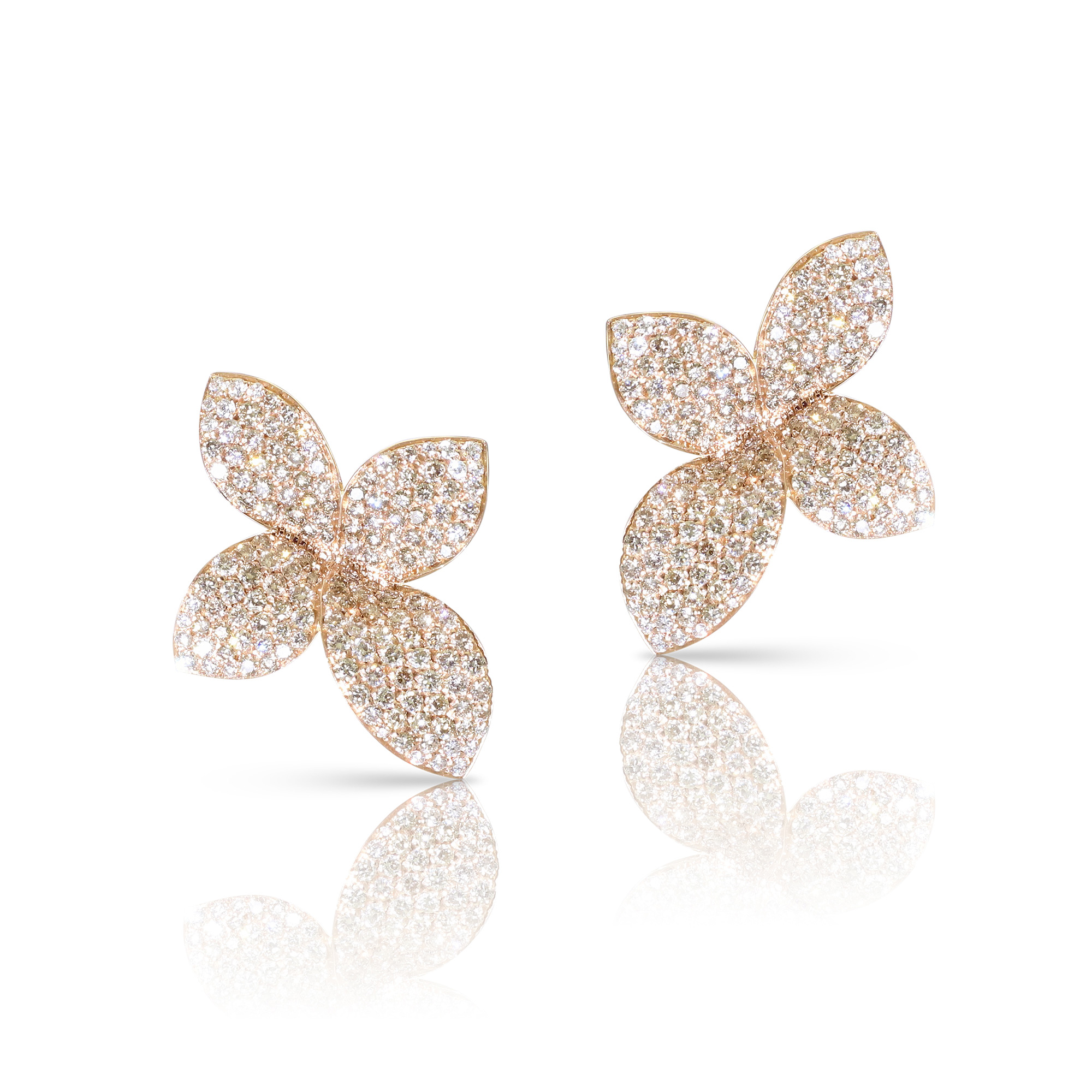 Pasquale Bruni Giardini Segreti Small Flower Earrings in 18k Rose Gold with White and Champagne Diamonds 15850$
