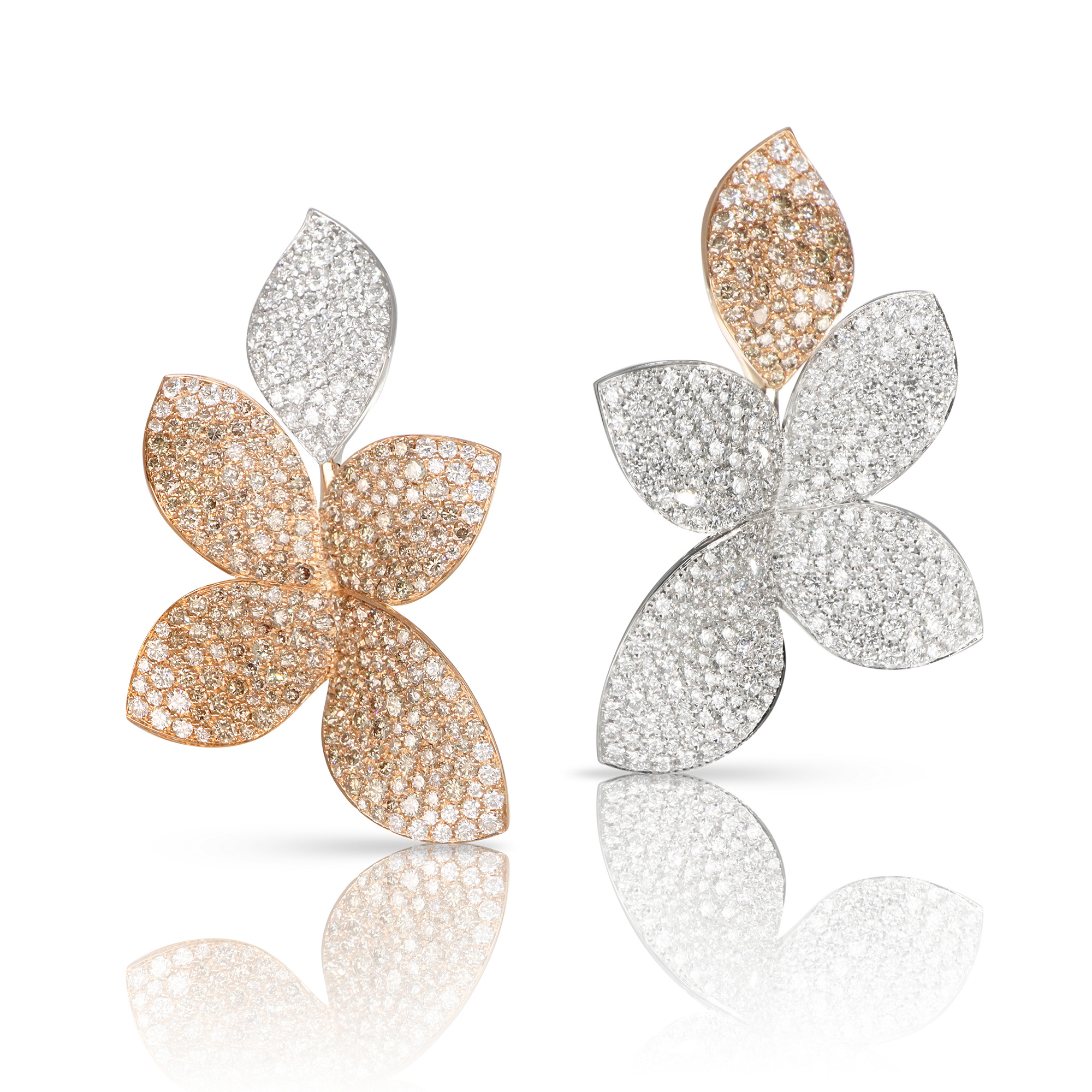Pasquale Bruni Giardini Segreti Five Leaves Earrings in 18k Rose and White Gold with White and Champagne Diamonds 43500$