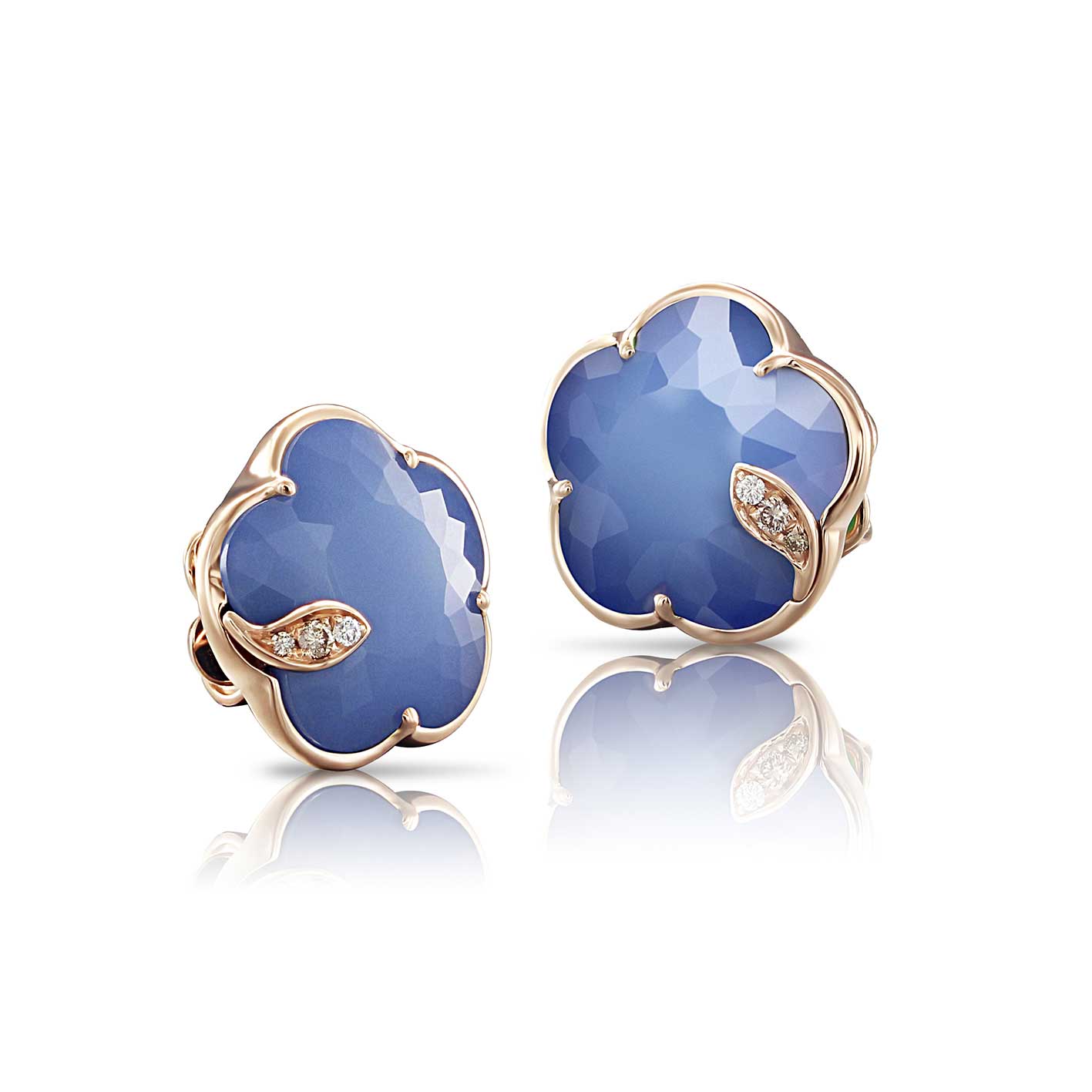 Pasquale Bruni  Petit Joli Stud Earrings in 18k Rose Gold with Blue Moon  White and Champagne Diamonds