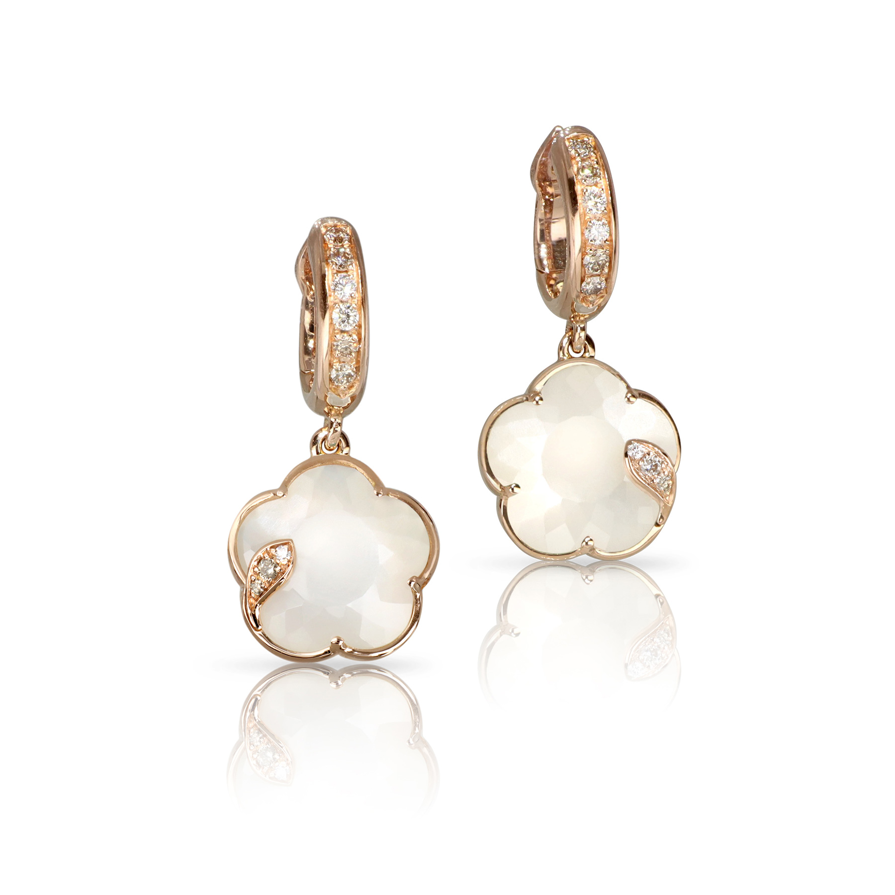 Pasquale Bruni Petit Joli Lunaire Earrings in 18k Rose Gold with Pearl of the Moon White and Champagne Diamonds 6050$