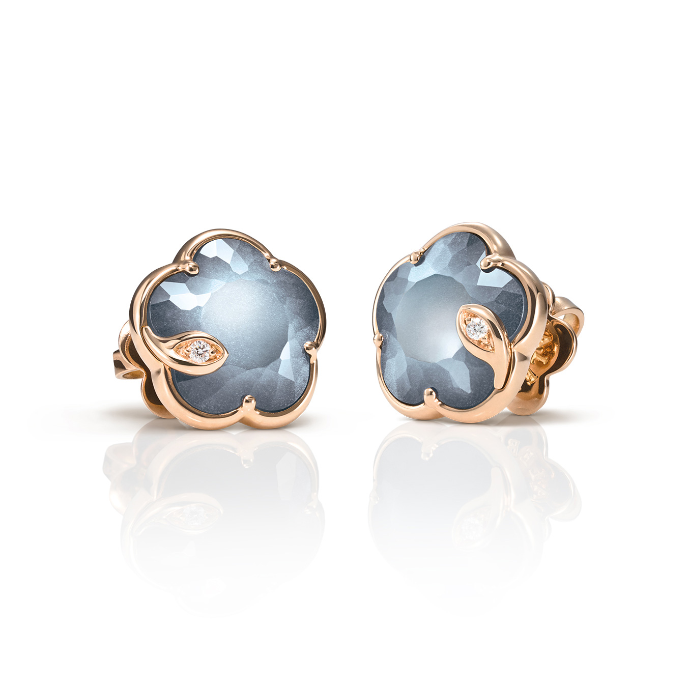 Pasquale Bruni  Petit Joli Lunaire Earrings in 18k Rose Gold with Lunar Night Blue Gem and Diamonds