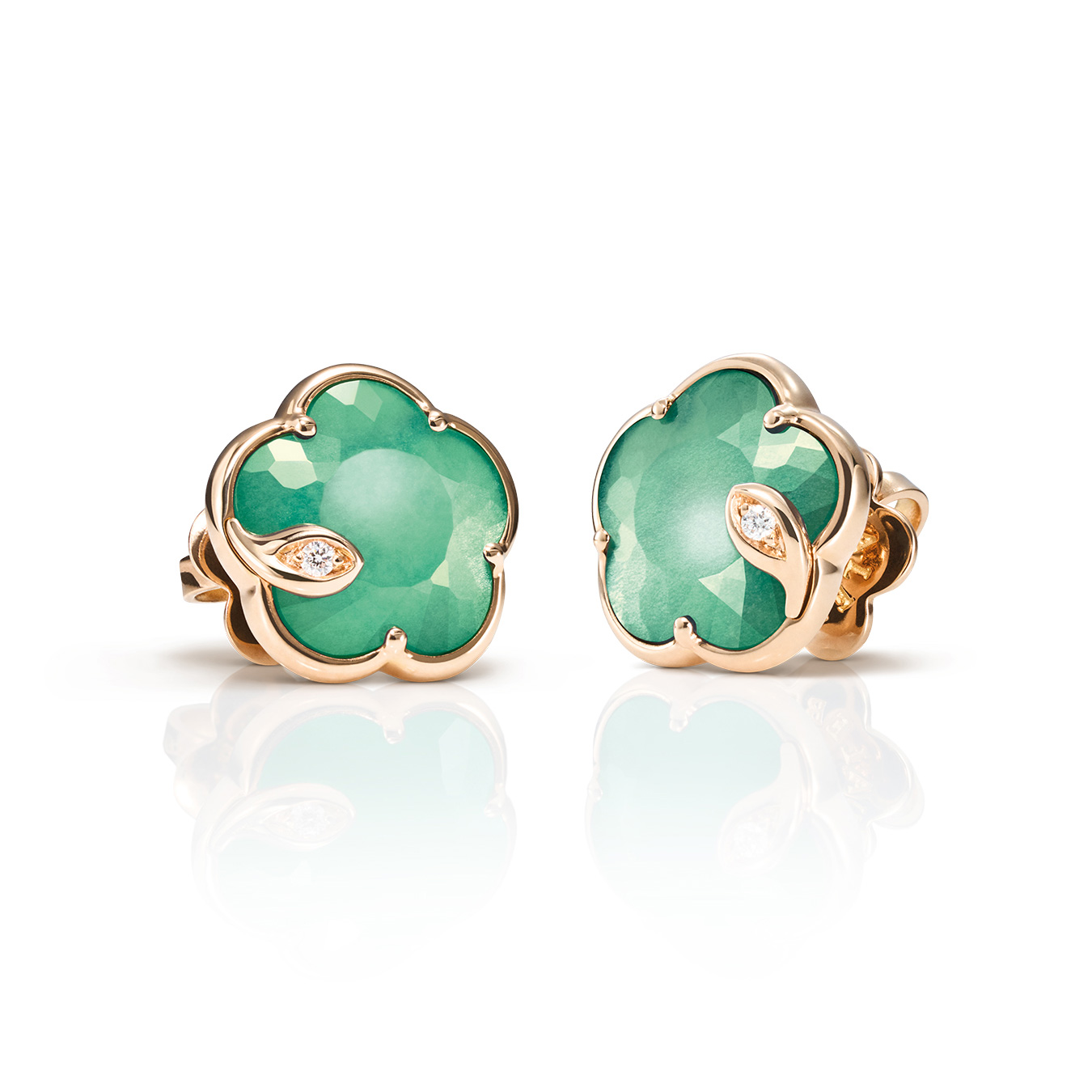 Pasquale Bruni  Petit Joli Lunaire Earrings in 18k Rose Gold with Lunar Garden Gem and Diamonds