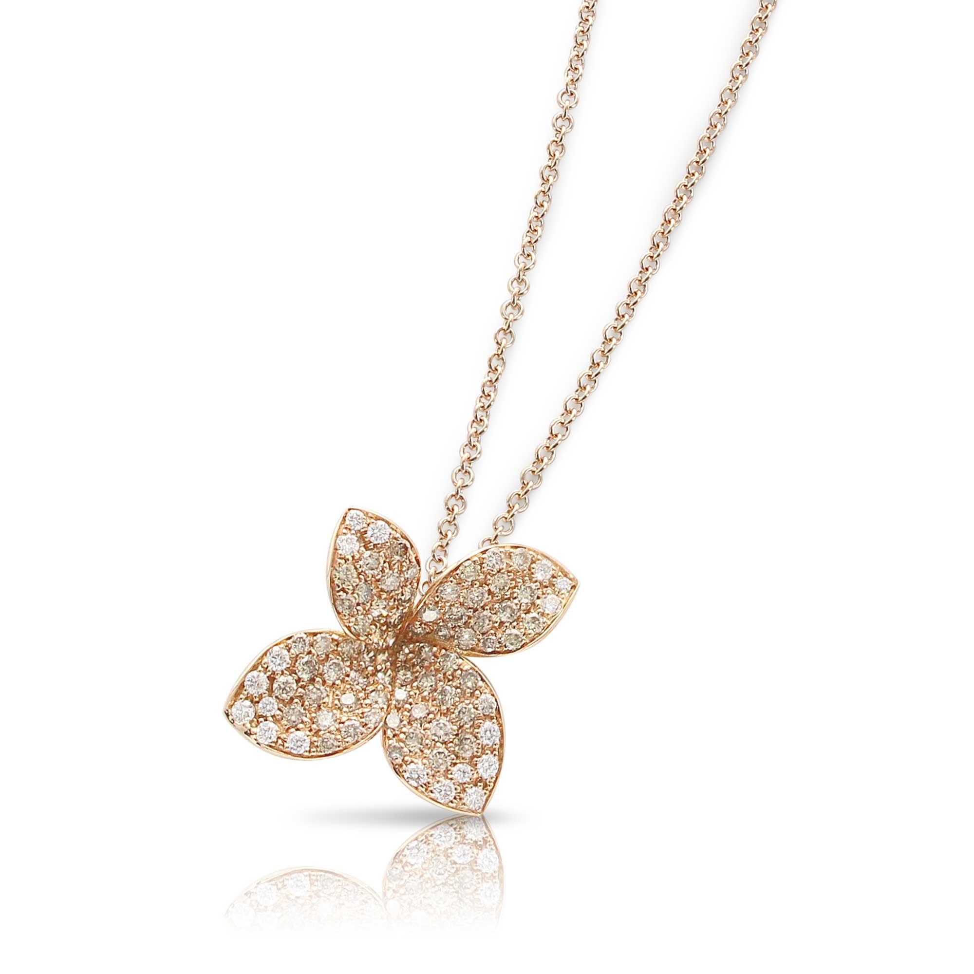 Pasquale Bruni Petit Garden Necklace in 18k Rose Gold with White and Champagne Diamonds Medium Flower 5950$